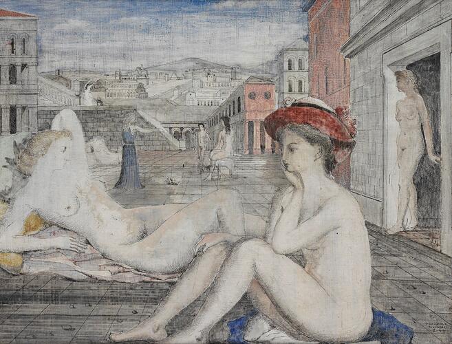 Femmes nues ou Paysage antique © Foundation Paul Delvaux, Sint-Idesbald - SABAM Belgium 2021, 1944