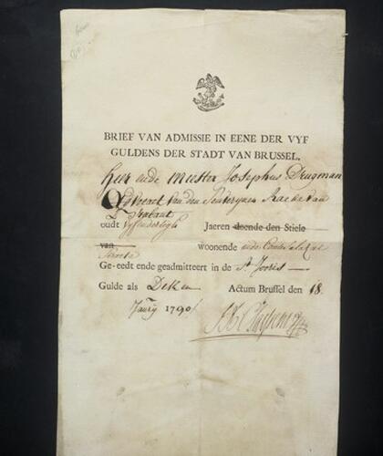 Brief Stad Brussel 1790© Grand Serment Royal et de Saint-Georges des Arbalétriers de Bruxelles