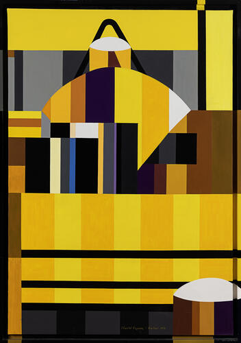 Chantal Coppieters't Wallant, Beginnende compositie in geel en grijs en paars, 1993, 116 x 81 cm, ULB-C-AMC-0038© Collectie moderne en hedendaagse kunst ULB, foto A. Mattijs