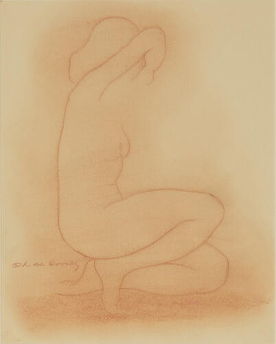 Charles De Coorde, Zonder titel (hurkend naakt), s.d., 45,5 x 39,5 cm, ULB-C-AMC-0049© Collectie moderne en hedendaagse kunst ULB, foto A. Mattijs