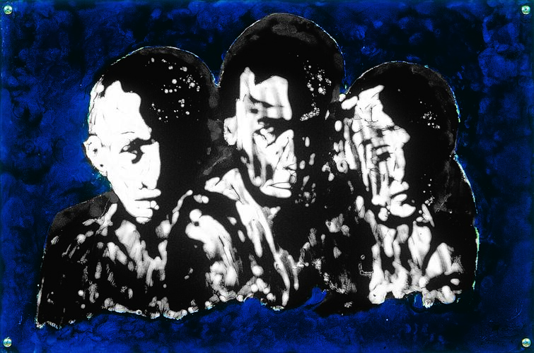 Pierre-Jean Mainil, Des Saints ?, Non, des victimes de la barbarie humaine, 1995, 73 x 53 cm, ULB-C-AMC-0114© Collection d'art moderne et contemporain de l'ULB