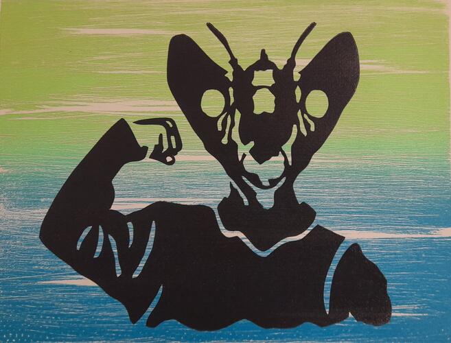 Eric Schelstraete, Forza insectifera, 2024, linogravure, 40 x 50 cm, ULB-C-AMC-0368© Collection d'art moderne et contemporain de l'ULB, photo Eric Schelstraete