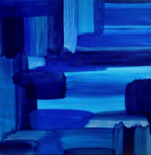 Margot Oehler, Bleus Abstraits, n°4, 2025, acrylique sur toile, 80 x 80 cm, ULB-C-AMC-0371&copy; Collection d'art moderne et contemporain de l'ULB, photo Margot Oehler