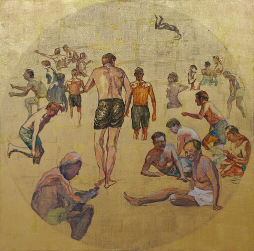 Mao Wu, Plage dorée, 2025, huile et feuille d'or sur toile, 110 x 109 cm, ULB-C-AMC-0372&copy; Collection d'art moderne et contemporain de l'ULB, photo Mao Wu