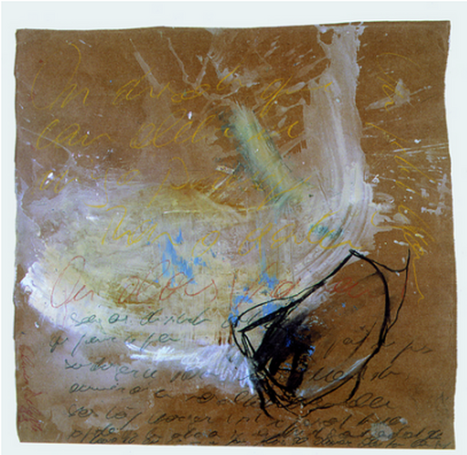 Olivier Delatte, Zonder titel, 1999, gemengde media op karton, 39 x 39 cm, ULB-C-AMC-0058© Collectie van moderne en hedendaagse kunst ULB