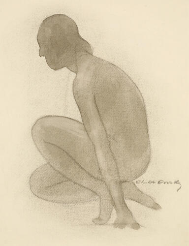 Charles De Coorde, Sans titre (nu accroupi), s.d., 44 x 38 cm, ULB-C-AMC-0048© Collection d'art moderne et contemporain de l'ULB