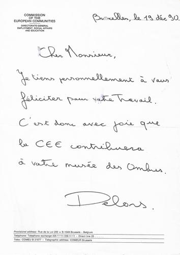 Lettre Jacques Delors © Maison Autrique, 1990