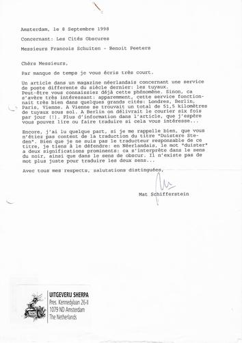 Brief Mat Schifferstein© Autrique Huis, 1998