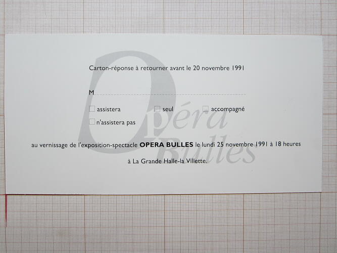 Coupon-réponse Opéra Bulles© La Villette, 1991