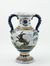Vase à deux anses en faïence dite de 'Talavera” au décor d’un lièvre et d’un oiseau<br>
