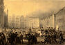 Le prince héritier Guillaume d’Orange arrivant sur la Grand-Place de Bruxelles le 1er septembre 1830 pour tenter d’endiguer la Révolution belge<br>Madou, Jean-Baptiste