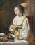 Jan Van Bylert, Dame au déjeuner, huile sur panneau de bois, s.d.<br>