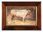 Henry De Clerck, Jeune taureau à l'étable, huile sur toile, s.d.<br>