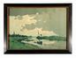 anon, Landschap met rivier [de Schelde?], boot en veerpont, aquarel, s.d.<br>