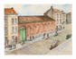 Alfred De Vos, Enfants jouant dans la Rue Wauters-Koeckx (Molenbeek-Saint-Jean) vers 1928, gouache, 1973.<br>