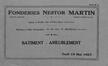 Catalogue Nestor Martin, bâtiment - ameublement, Rue Ulens, 45 (Molenbeek-Saint-Jean), 1927, 15 p., et lettre à en-tête Fonderies Nestor Martin, 1927.<br>
