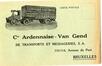 Carte postale commerciale S.A. Cie Ardennaise-Van Gend, transports et messageries, Avenue du Port, 112-114 (Bruxelles-Laeken), s.d.<br>