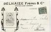 Carte postale publicitaire Delhaize Frères & Cie Bruxelles-Ouest [Molenbeek-Saint-Jean], café torréfié Caracoli, s.d.