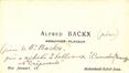 Carte de visite Alfred Backx, menuisier-placeur, Rue Jennart, 41 (Molenbeek-Saint-Jean), s.d. [vers 1938].<br>