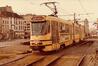 Photo Tram ligne 183 barré à hauteur du Boulevard Emile Jacqmain (Bruxelles), 1985.<br>