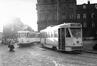 Photo Trams ligne 7 barré et ligne 40 à la Place Saintelette (Molenbeek-Saint-Jean), photogr. J. Bazin, s.d. [années 1950].<br>
