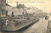 Carte-vue Canal de Charleroi, Quai des Charbonnages et commerce de céréales, charbons et sable F. De Knop (Molenbeek-Saint-Jean), éd. L. Lagaert (Bruxelles), 1908.<br>