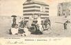 Carte-vue Scène de plage à Middelkerke, envoyée à Molenbeek-Saint-Jean, éd. Bouquillon, 1905.<br>