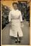 Carte photo Elise vendeuse chez Fructus, Boulevard Adolphe Max (Bruxelles), ciné-photo Andry (Ganshoren), 1957.<br>