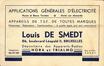 Carton publicitaire Louis De Smedt, applications générales d'électricité, appareils de TSF [radios], Boulevard Léopold II, 86 (Molenbeek-Saint-Jean), s.d.<br>