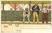 Carte-vue Joueurs de boule plate en action, dessin Amédée Lynen, Collection 'De-ci, de-là, à Bruxelles et en Brabant', s.éd., s.d.<br>