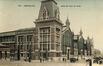 Ingekleurde prentkaart Zeehavenstation en Picardstraat (tussen Sint-Jans-Molenbeek en Brussel), uitg. Grand Bazar Anspach (Brussel), 1908.<br>