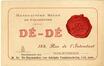 Carte de visite Dé-Dé, manufacture de cigarettes, Rue de l'Intendant, 144 (Molenbeek-Saint-Jean), représenté par A. De Raymaeker, r. Adolphe Vandenschrick, 115 (Jette-Saint-), s.d.