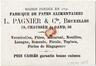 Carton publicitaire L. Pagnier & Cie, fabrique de pâtes alimentaires, Chaussée de Gand, 58 (Molenbeek-Saint-Jean), s.d. [vers 1900].<br>