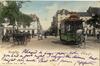 Carte-vue colorisée Porte d'Anvers (entre Bruxelles et Molenbeek-Saint-Jean) et tram hippotracté, éd. Nels (Bruxelles), 1904.<br>