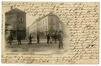Carte-vue Carrefour Boulevard Léopold II, Rue de Ribaucourt, Rue Piers, balayeurs de rue (Molenbeek-Saint-Jean), impr. De Smedt (Molenbeek-Saint-Jean), 1902.<br>