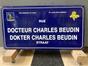 Plaque de rue émaillée Rue Docteur Charles Beudin / Dokter Charles Beudin straat (Molenbeek-Saint-Jean), Emaillerie belge (Molenbeek-Saint-Jean), tôle, 1999.<br>